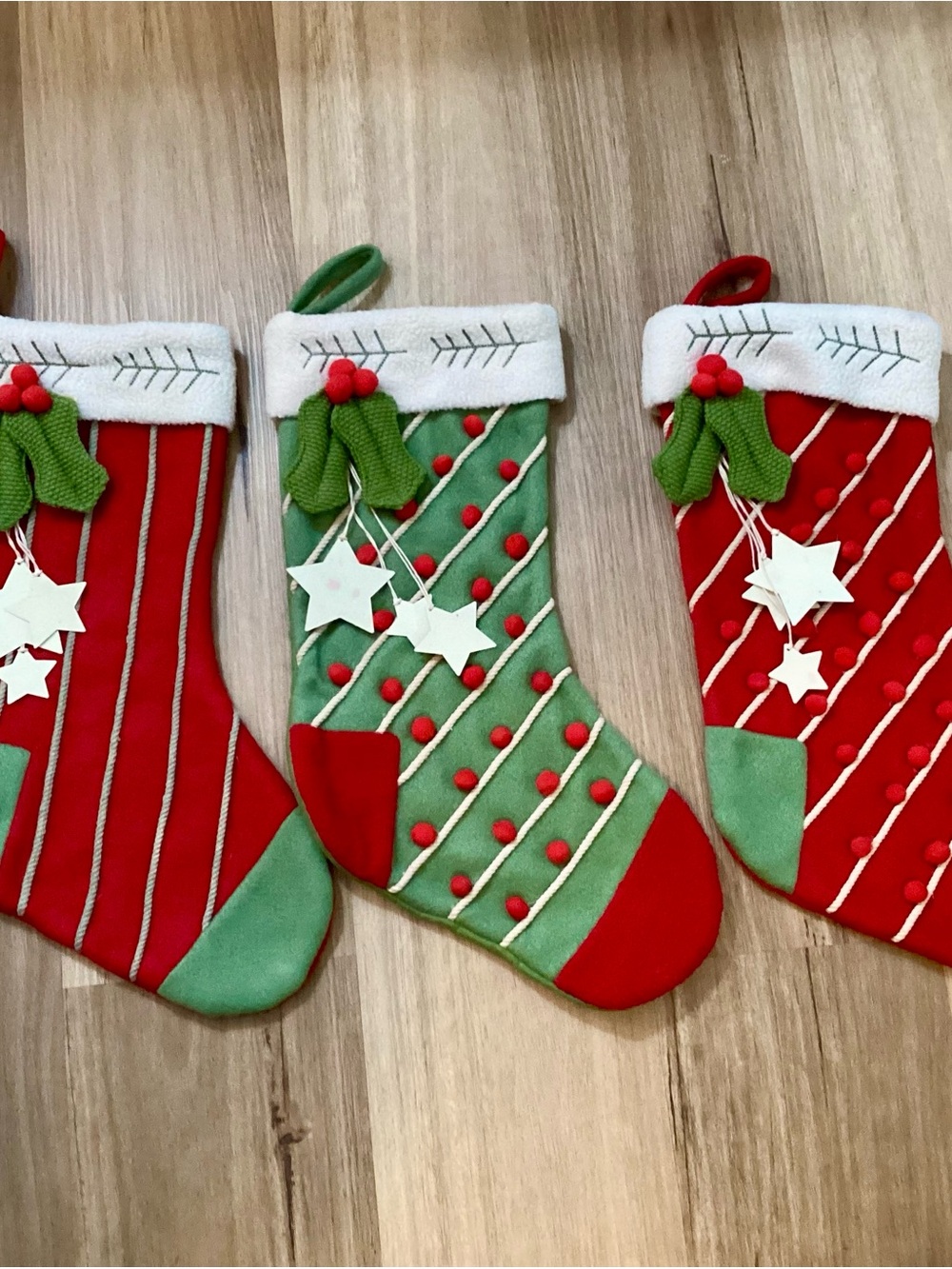 Festive Red & Green Holiday Stocking Trio - 19” Length